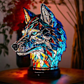 Miniatyrbilde 1 av 5: Dyrebordslampe Farget Glass Nattlampe Retro Skrivebordslamper Julegave 2024 -JRCL ulv