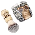 Miniatyrbillede 7 af 8: Herreskægssæt i rustfrit stål, barberingsskål, skelethoved, skægbørste