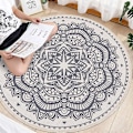 Miniatyrbilde 4 av 5: Boho Mandala Rundt Teppe - Klassisk Moderne Tradisjonell Stil for Soverom eller Stue (120 x 120cm)