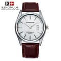 Waterproof Watch with Simple Calendar and Leather Strap, Non-Mechanical White Dial White dial brown