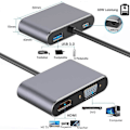 Pikkukuva 3 / 5: Uusi 2025 USB C - HDMI VGA -sovitin, Weton 4-in-1 Type C - HDMI VGA -liitäntäkeskitin USB 3.0 -moniporttimuuntimella