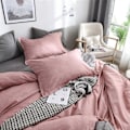 Miniatyrbilde 3 av 5: Dynetrekk Dobbeltsengsett, 4 Deler Mikrofiber Ensfarget Rutete Sengsett med 2 Putetrekk og 1 Laken (220x240cm, Rosa)