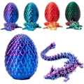 Miniatyrbilde 3 av 5: 3D-printet drage i egg, fullt artikulert krystall-drage med drageegg, hjemmekontor dekor skrivebordsleker - D