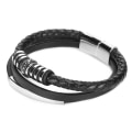 Miniatyrbillede 3 af 8: Herre PU læder sort rustfrit stål håndledsbånd manchet armbånd armbånd magnetlås