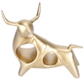 Miniatyrbillede 8 af 8: Abstrakt Tyrsculptur Hul Resin Look Up Okse Statue Dyrehåndværk Ornament Rumindretning Guld