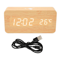 Miniatyrbild 1 av 8: Trä digital klocka LED-display pekskärm ljudkontroll BT-anslutning digital skrivbordsklocka för sovrum kontor café