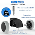 Miniatyrbilde 2 av 5: 5 Pakke Kontorstolhjul 11 mm / 22 mm Erstatning Hardt Gulv egnet for Gamingstoler, dreiestoler, Fl-B8
