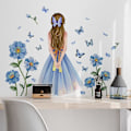 Miniatyrbild 2 av 3: En uppsättning väggdekaler Flicka med blommor Fjärilar Väggdekor Väggdekoration för Vardagsrum Sovrum Kontor