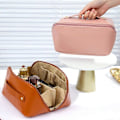 Miniatyrbild 4 av 5: Stor Makeupväska i Läder Multifunktionell Organizer för Kvinnor Vattentät Rese Kosmetikaväska Förvaringsfodral Mockabrun