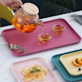 Miniatyrbilde 2 av 6: Kjøkken serveringsbrett hvete strå rektangulær nordisk stil cupcake frukt snacks te brett for hjemmekontor restaurant rosa S (ca. 25x17cm / 9.8x6.7in)