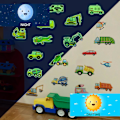 Miniatyrbild 3 av 5: Självlysande Lastbilsdekaler Byggarbetsplats Väggdekaler Tecknad Baby Pojke Väggdekaler Lastbil Bil Grävmaskin Dekorativa Väggdekaler Självlysande Bygg