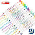 Miniatyrbillede 2 af 5: ZEYAR Overstregningstusser, Markerpen med dobbelte spidser, Mejsel- og fine spidser, 12 farver, Vandbaseret, Assorterede farver, Hurtigtørrende (12 farver)