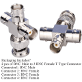 Miniatyrbild 5 av 5: 2-pack BNC hane till 3 hona T-typ RF koaxialkontakter, 4-vägs splitter koaxialadapter för sändnings-/förlängningskabel, T-formade BNC T-anslutningar