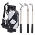 Mini Skrivbords Golfväska Pennklocka Zinklegering PU Läder med Golfpennor Souvenirset Present Svart Silver