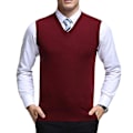 Miniatyrbilde 3 av 3: Solid Strikket V-hals Vest for Herre Casual Høstklær 3XL Rød