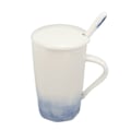 Miniatyrbillede 4 af 8: 400 ml keramisk krus med blækmalingsstil - kaffekrus i keramik med ske og låg til hjemmet/kontoret - blå