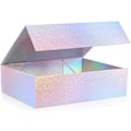 Miniatyrbillede 2 af 5: Magnetiske gaveæsker med låg (1 stk), 28x20x9 cm Store gaveæsker, holografisk sølv Luksuriøs stærk foldbar papæske med magnetisk lukning