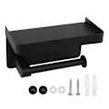 Miniatyrbillede 1 af 8: Toiletpapirholder med hylde i rustfrit stål, minimalistisk stil, vægmonteret, vandtæt toiletpapirrulleholder til badeværelse K9 Hem Black