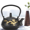 Miniatyrbillede 8 af 8: Jern tekande 0,3 L te-kedel med si Guld Dragemønster Desktop Ornamenter Simulering japansk stil