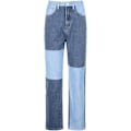 Miniatyrbild 3 av 5: Patchwork Jeans för Dam Hög Midja Raka Stretch Jeans Flickor Mode Färgblock Patchwork Jeans blå xl