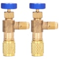 Miniatyrbillede 4 af 8: 2 STK Køleventil Aircondition Kølemiddelkontrolventil Fluorpåfyldningsadapter til R22 R404 R407 1/4SAE gevind