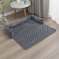 Miniatyrbillede 4 af 4: Vandtæt fløjls kæledyrssofa seng med skridsikker design og 3-sidede puder - Ideel til hunde og katte 75X120CM DEEP GRAY
