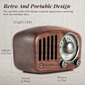 Miniatyrbillede 2 af 5: Bærbar Radio Lille, Træ FM Radio Retro Bluetooth Højttaler, Transistorradio Genopladelig med SD MP3, understøtter AUX Funktion, 270 Stort Kompas Tunin