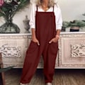 Miniatyrbillede 1 af 5: Casual Loose Bomuldslinned Kvinders Overalls Jumpsuit M Rød