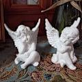 Miniatyrbilde 4 av 5: Sett med 2 Gullengler Resin Cherubs Statue Figur, Innendørs Utendørs Hjem Hage Dekor