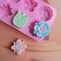 Miniatyrbillede 5 af 5: Sæt med 3 Silikon Blomsterforme Ikke-klæbende Tulip Daisy til Slik Chokolade Gele Is Terninger 6 Hul Design