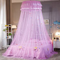 Pikkukuva 2 / 8: Pyöreä katollinen pitsiprinsessatyylinen hyttysverho lapsen sänkyyn (vaaleanpunainen)