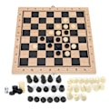Pikkukuva 4 / 8: 3-in-1 puinen shakki, tammi ja backgammon taitettava kannettava interaktiivinen shakkilauta lelu 24 x 24 cm / 9,4 x 9,4 tuumaa