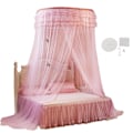 Pikkukuva 1 / 8: Hengittävä pyöreä katos pitsiprinsessatyylinen hyttysverkko sängyn verhoverho (vaaleanpunainen)