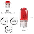 Miniatyrbilde 2 av 5: 10 stk Røde T10 W5W Miniatyr Halogenpærer - DRL Hjørnelys, Sidelys, Brems, Baklys