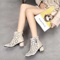 Miniatyrbillede 5 af 5: Mesh Hollow Chunky Heel Ankle Boots Kvinde Mode Sandaler39 GULD