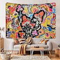 Pikkukuva 2 / 5: Psykedeelinen sieni- ja kukkakuvio - värikäs Trippy seinäteline (200x150cm)