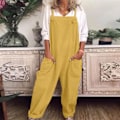 Miniatyrbilde 1 av 5: Avslappet, løs damebukse - Bomulls- og linbuksedress XXXL Gul