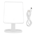 Pikkukuva 1 / 8: LED-meikkipöytäpeili, suorakulmainen, 16 helmeä, USB-ladattava, kulman säädettävä, kannettava matkameikkipöytäpeili, valkoinen PP