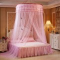 Miniatyrbilde 3 av 8: Pustende rund kalesje blonder Princess Style myggnetting seng Gardinnetting (rosa)