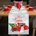 Miniatyrbillede 2 af 4: Hvid Juledug, Let It Snow Jule Snefnug Dug, Snemand & Lastbil Vintertema (33*183cm)