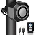 Miniatyrbilde 1 av 5: Trådløs sykkelalarm - USB-oppladbar, antityveribrasjonsalarm, 110 dB volum, justerbar sensor - Fjernkontroll inkludert