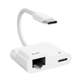 Pikkukuva 1 / 5: USB C - Ethernet -sovitin, USB Type C - RJ45 Gigabit Ethernet LAN -sovitin 60 W:n laturilla, yhteensopiva /P:n kanssa