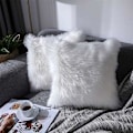 Miniatyrbillede 2 af 5: Pudebetræk, Faux Fur Deluxe Dekorativ Sofa Soveværelse Seng Super Blød Plys Mongolia Pudebetræk 45X45cm (Hvid)