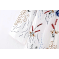 Miniatyrbillede 4 af 5: Dame Mode Broderet Lang Bluse Blød Talje V-Hals Enkelte Knapper Side Drapering Afslappet Sommer Polyester S