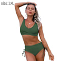 Miniatyrbillede 2 af 5: Højtaljet Grøn Bikini Sæt - Kvinders Twist Front Bind Bag Badetøj, Størrelse 2XL