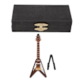 Miniatyrbilde 1 av 8: Miniatyr elektrisk gitarmodell av tre med stativ og etui Kaffe Minimusikkinstrumentmodell Dekor 10cm