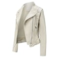 Miniatyrbillede 2 af 5: Stilful Kvinde Off White Kunstlæder Biker Zip Jakke XS