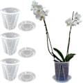 Miniatyrbilde 1 av 5: Plast Orkidépotte, 3 stk. Blomsterpotter Diameter 14 cm i Transparent Plast med Dreneringshull og Skål, Stive Vaser for Dyrking av Planter og Blomster