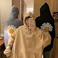 Miniatyrbillede 2 af 5: Daisy Print Hættetrøje Løs Pasform Pullover Damemode Top