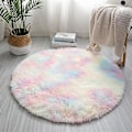 Miniatyrbillede 1 af 5: Blød Fluffy Shaggy Regnbue Rundt Tæppe 100cm Diameter til Stue Soveværelse